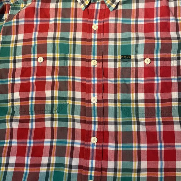 Vintage Late 1980s Polo Ralph Lauren Mens Button Down in red and green plaid M - Picture 3 of 12